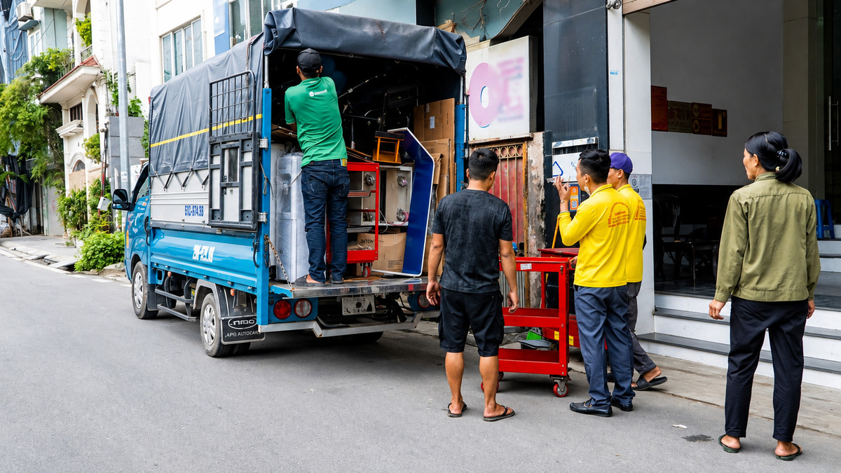 Bốc xếp đồ đạc lên xe tải để vận chuyển