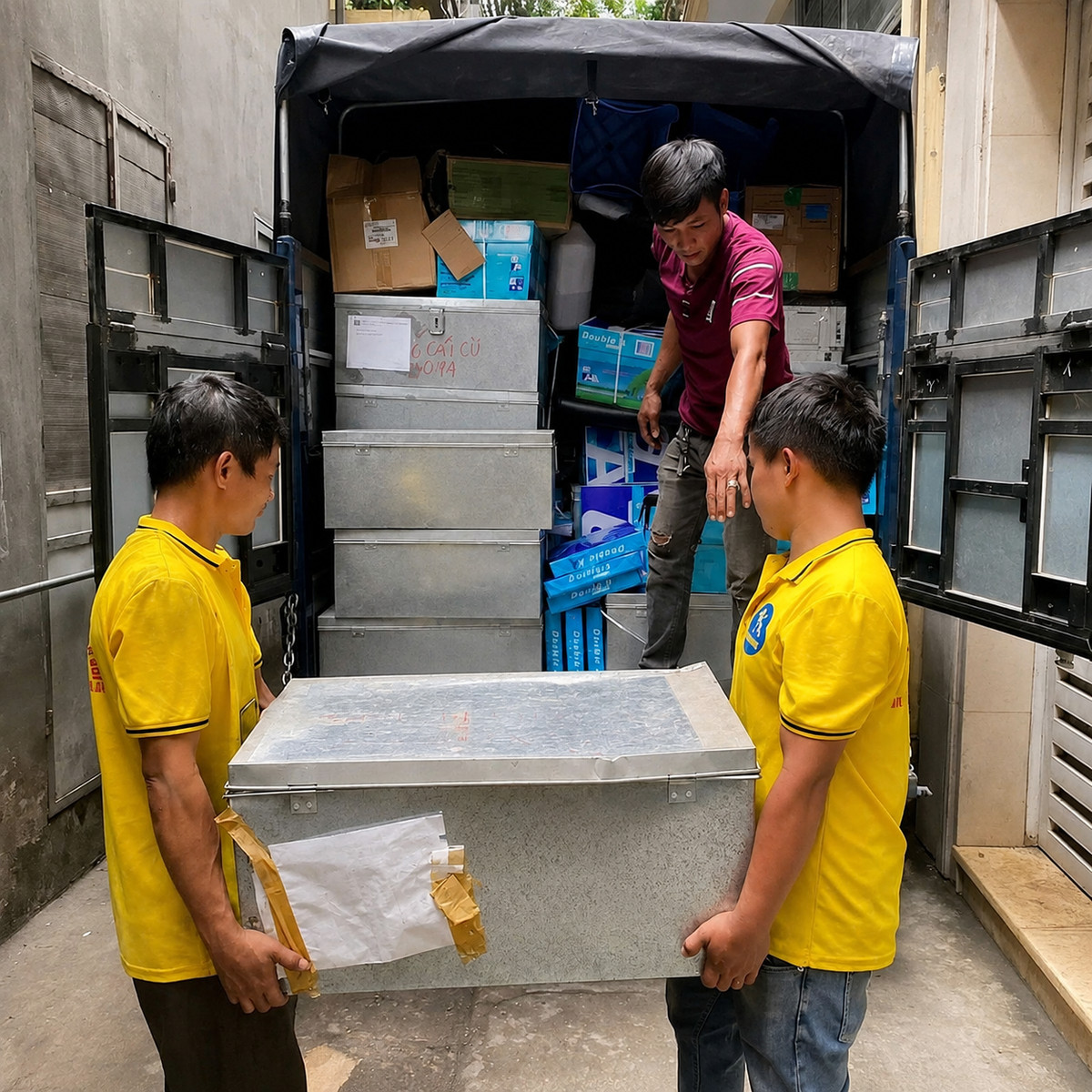 Bê xếp đồ lên xe khi chuyển nhà trọn gói Hai Bà Trưng