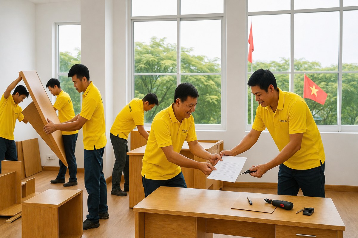 Nhân viên tháo lắp đồ nội thất trước khi di chuyển