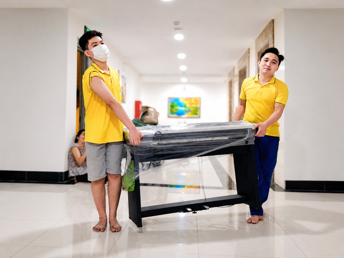 Khiêng đồ đã bọc bảo vệ trong quá trình chuyển nhà trọn gói Thanh Xuân